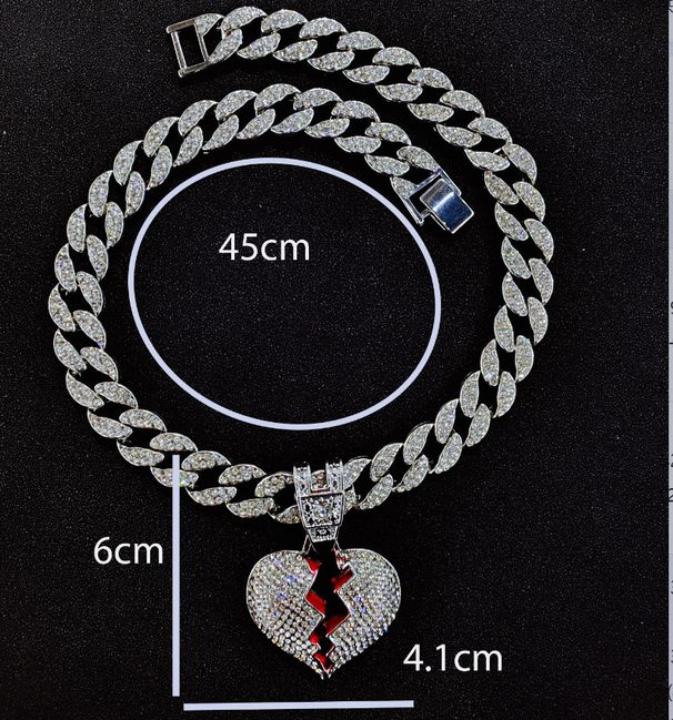 Ins fashion style alloy full diamond boyfriend love pendant necklace men and women hip hop broken heart pendant chain_ipsvogv.com