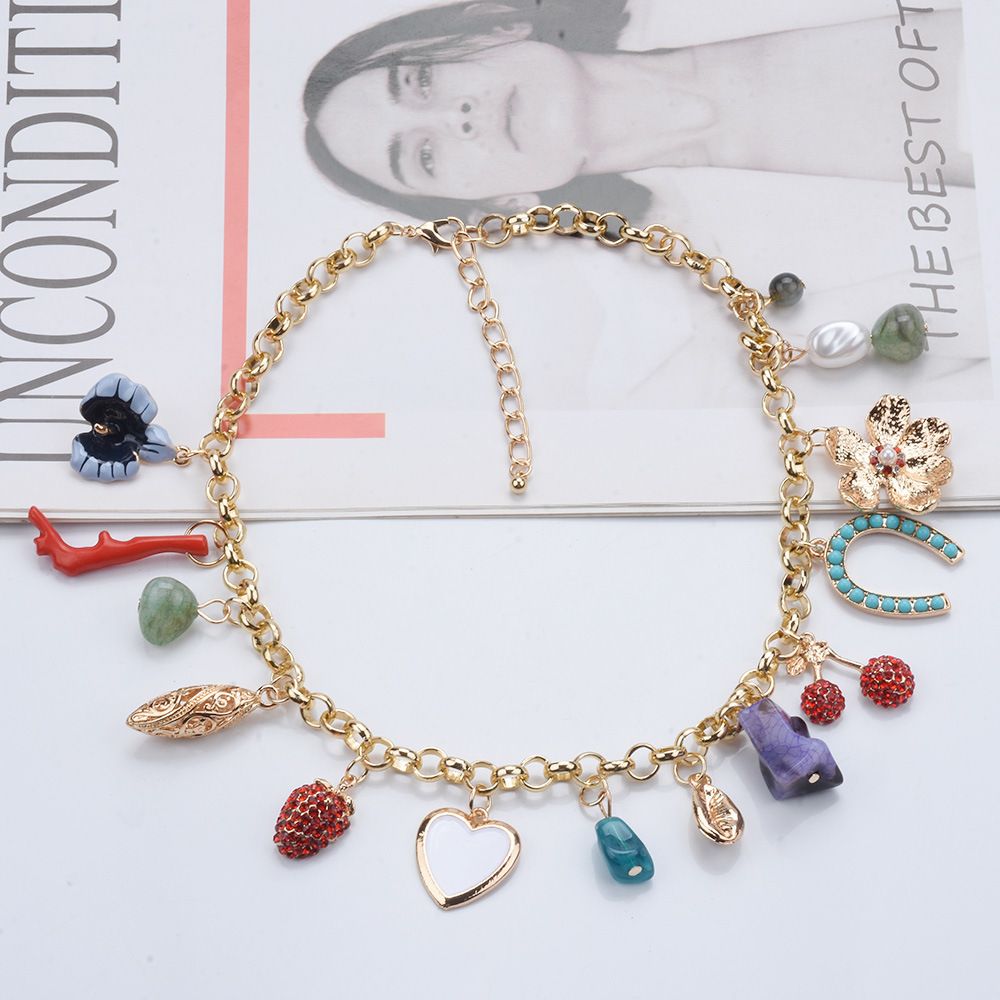 ZA New Exaggerated Flower Alloy With Diamond Set Women's Mixed Accessories Bohemian Necklace_ipsvogv.com