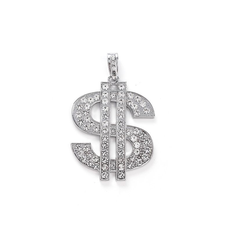 Hip Hop Diamond Studded Dollar Pendant, Cuban Chain Necklace, Trendy And Cool Street Dance, Nightclub Style, Collarbone_ipsvogv.com
