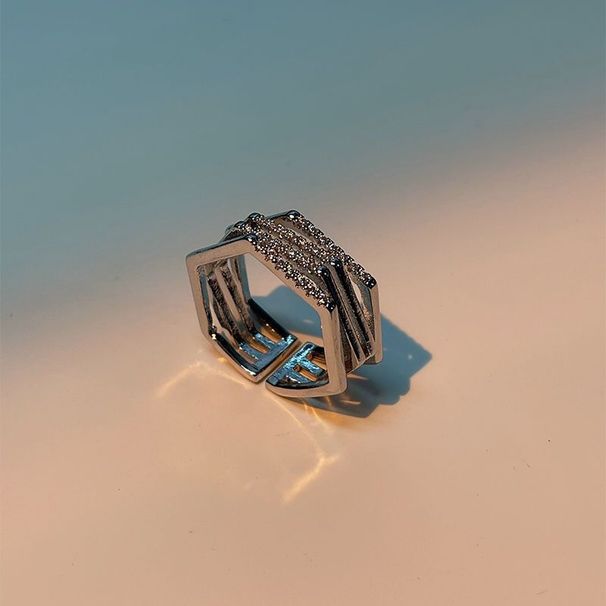 【 33000 People's Collection 】 Zircon Hexagonal Geometric Ring For Women's Fashion Personality, New Ins Design, Open_ipsvogv.com
