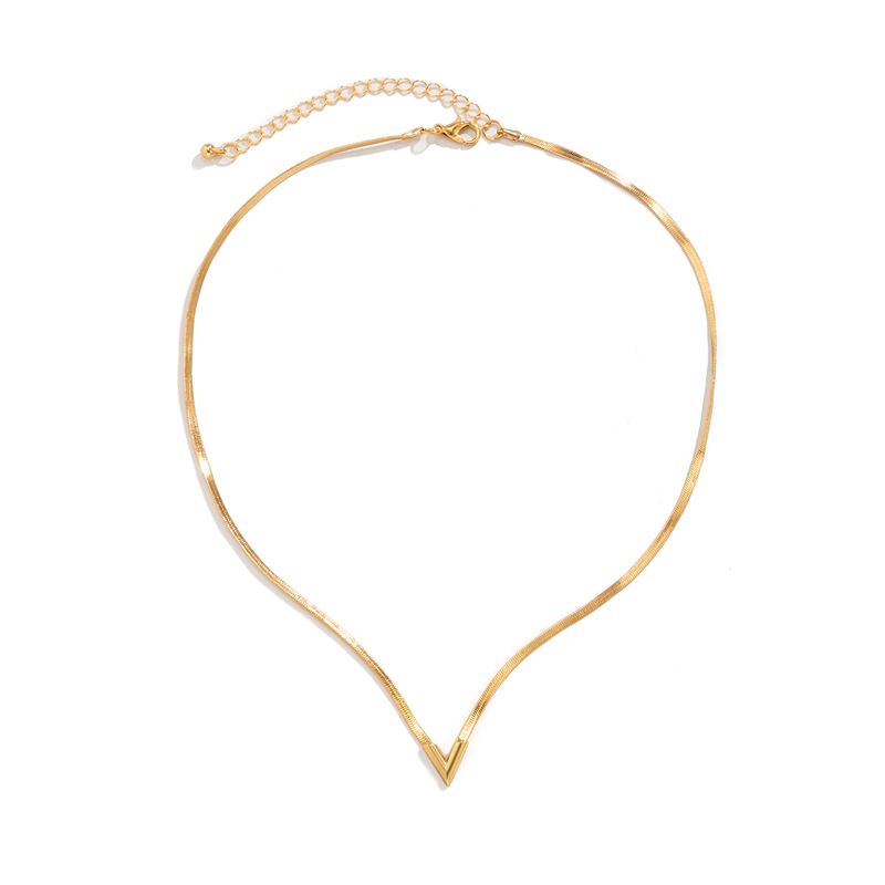 Men's And Women's Fashion Temperament New V-shaped Flat Snake Chain Necklace, Thin Ins Niche Design Simple Collarbone Chain Jewelry_ipsvogv.com