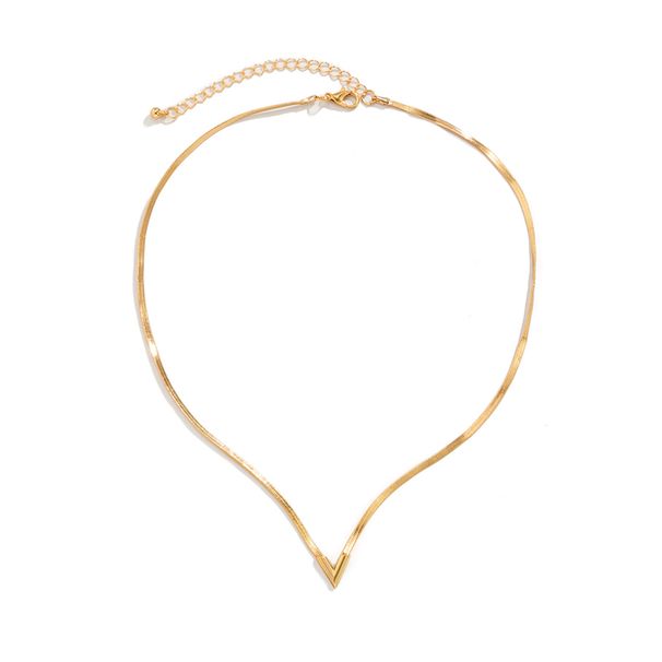 Men's And Women's Fashion Temperament New V-shaped Flat Snake Chain Necklace, Thin Ins Niche Design Simple Collarbone Chain Jewelry_ipsvogv.com