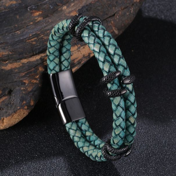 Punk Style Cowhide Woven Bracelet, Stainless Steel Domineering Dragon Claw Men's Bracelet_ipsvogv.com