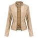 Women's slim jacket Jacket Women's biker jacket large size standing collar leather jacket_ipsvogv.com