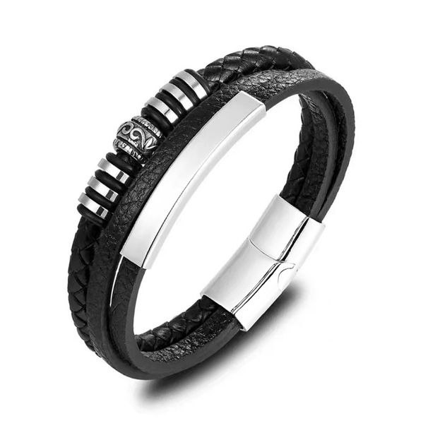 Men's Jewelry Retro Braided Leather Rope Bracelet Couple Bracelet Stainless Steel Magnetic Buckle Leather Braided Bracelet_ipsvogv.com