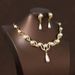 Pearl Necklace Earring Set For Women's Fashionable Temperament, Alloy Droplet Shaped Bride Dress Accessories_ipsvogv.com