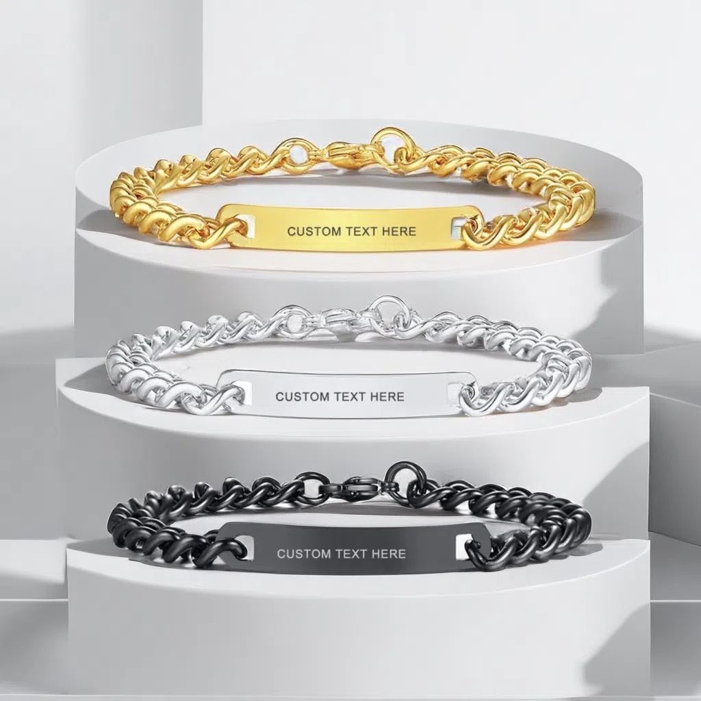 DIY Personalized Engraved Titanium Steel Couple High-Quality Curved Tag Bracelet For Women_ipsvogv.com