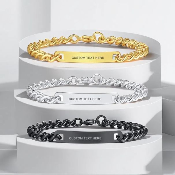 DIY Personalized Engraved Titanium Steel Couple High-Quality Curved Tag Bracelet For Women_ipsvogv.com