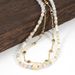 Freshwater Pearl Shell Powder Mixed Color Natural Stone Necklace Double Layer Color Zirconium Metal Chain_ipsvogv.com