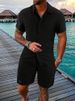 Men's Striped Lapel Shirt Shorts Trendy Casual Sports Suit_ipsvogv.com