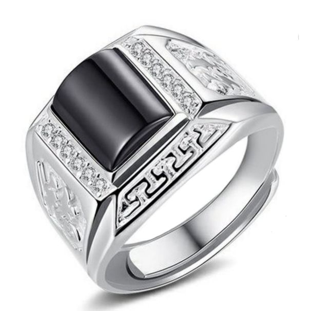 ring, Index Zircon Noble And Majestic Finger Trendy Men's Fashionable Open Mouth Wide Version Black Diamond Lucky Ring,_ipsvogv.com