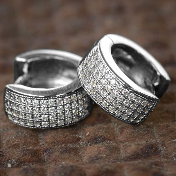 Cao Shi's New Product Men's Trendy Hip Hop Four Rows Zircon Matte Fashion OL Couple Earrings_ipsvogv.com