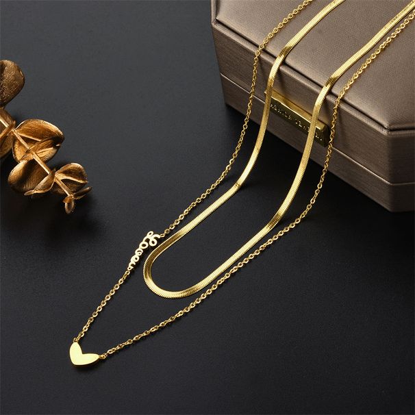 Gold-plated titanium steel design feeling love love double-layer necklace female ins niche heart-shaped simple and versatile clavicle chain_ipsvogv.com