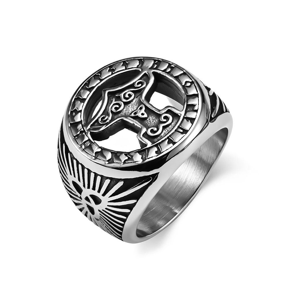 Retro Nordic Viking Eternal Knot Battle Axe Titanium Steel Ring Celtic Triangle Knot Stainless Steel Hand Jewelry_ipsvogv.com