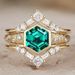 Sanjie's New Personalized Fashionable Hexagonal Green Diamond Women's Ring With A High-end Style And Temperament Set_ipsvogv.com