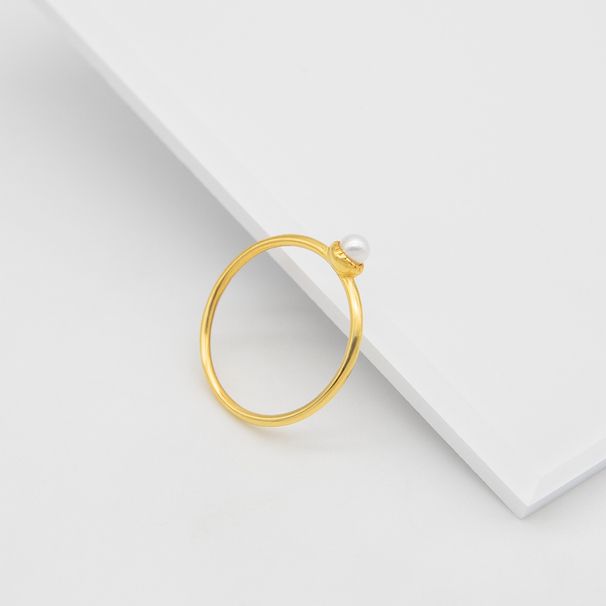 Compact Design, High-end Temperament, Simple Style, Pure Silver Gold-plated Pearl Ring, Women's Handmade Jewelry_ipsvogv.com