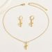 Niche Simple Cross Necklace Earrings Set Ins Light Luxury Inlaid Zircon Design Necklace Set Clavicle Chain_ipsvogv.com