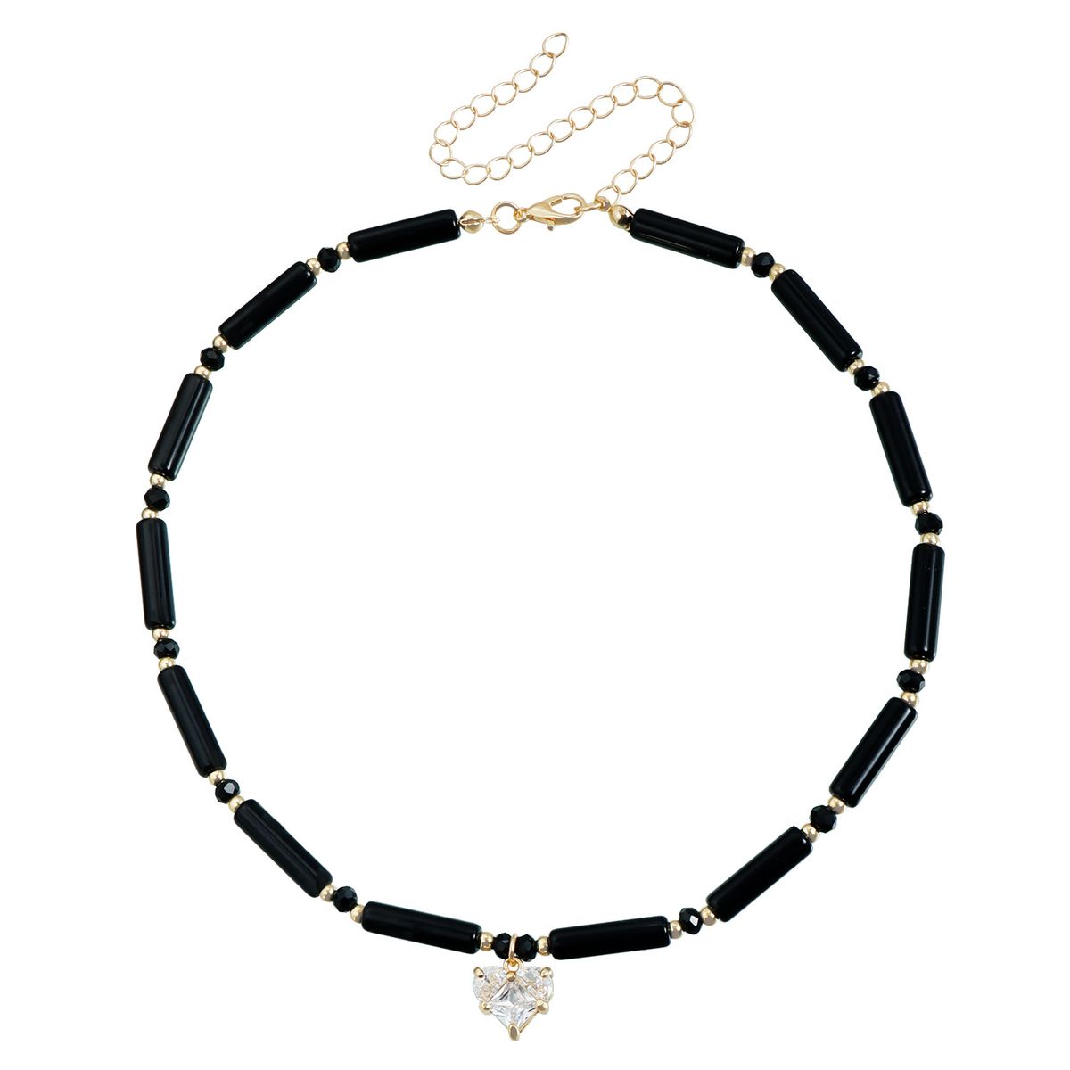 INS Light Luxury Fashion Cylindrical Glass Rice Beads Zircon Love Splicing Collarbone Chain Necklace Women_ipsvogv.com