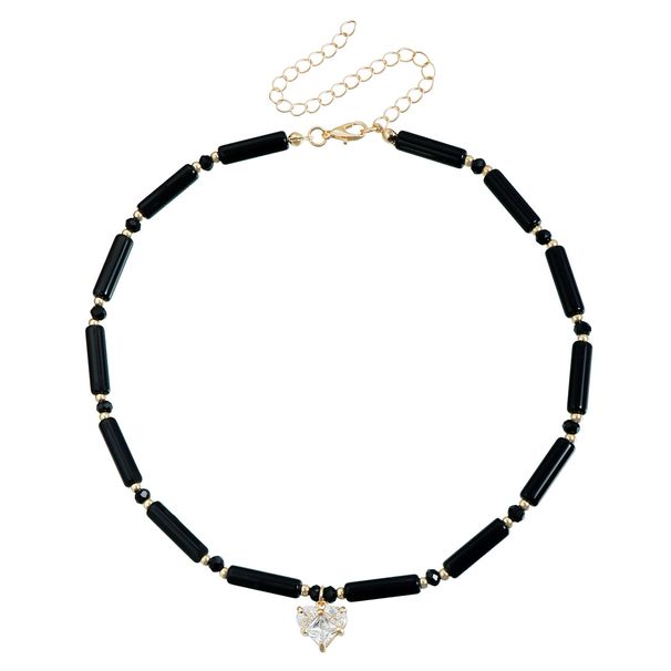 INS Light Luxury Fashion Cylindrical Glass Rice Beads Zircon Love Splicing Collarbone Chain Necklace Women_ipsvogv.com