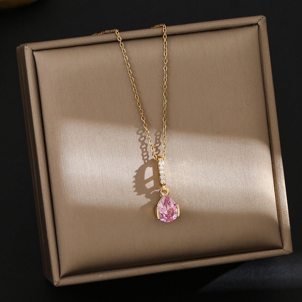 New Korean Style Zircon Pendant with Titanium Steel Necklace, Women's Colorless, Stylish, and Minimalist Design, Collar_ipsvogv.com