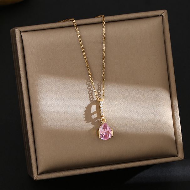 New Korean Style Zircon Pendant with Titanium Steel Necklace, Women's Colorless, Stylish, and Minimalist Design, Collar_ipsvogv.com