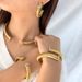 Wemen's Jewelry Titanium Steel Zircon Necklace Earrings Open Bracelet Collar Set_ipsvogv.com