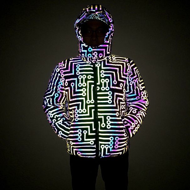 Men's Clothing winter new circuit pattern colorful reflective cotton coat men's luminous fashion large size cotton coat men's clothing_ipsvogv.com