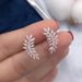 Caoshi French Flower Earrings Temperament Celebrity Feather Zircon Earrings Fashion Versatile Bride Jewelry_ipsvogv.com