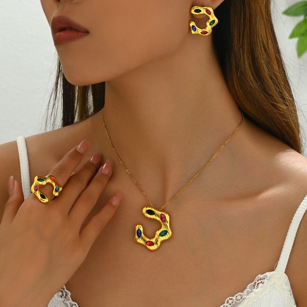 Feng Women's Necklace Jewelry Set with Colored Earrings Ins, a niche C-letter design ring_ipsvogv.com