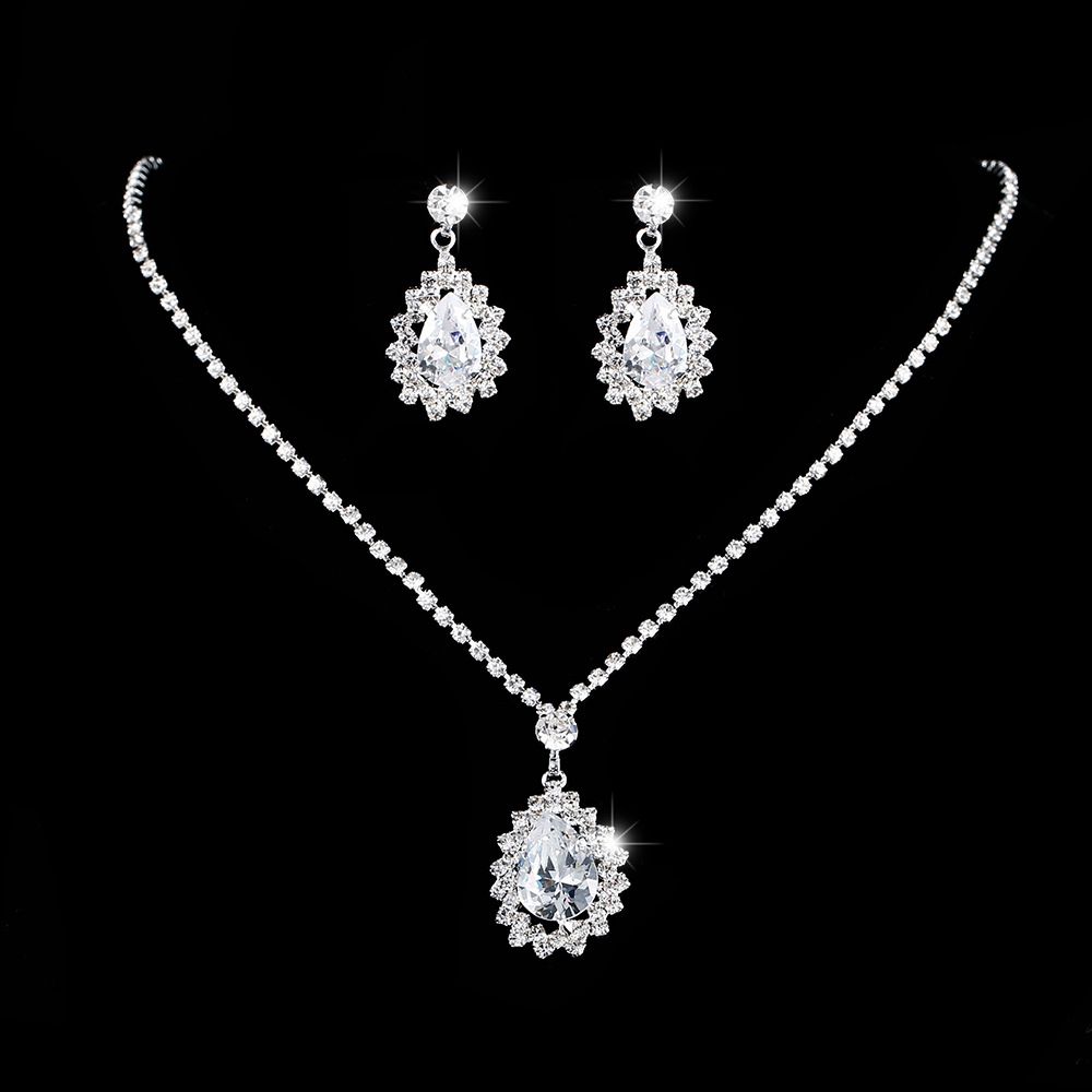 Jewelry & Accessories Zircon Water Drop Necklace Earrings Bracelet Set Accessories Daily Party_ipsvogv.com