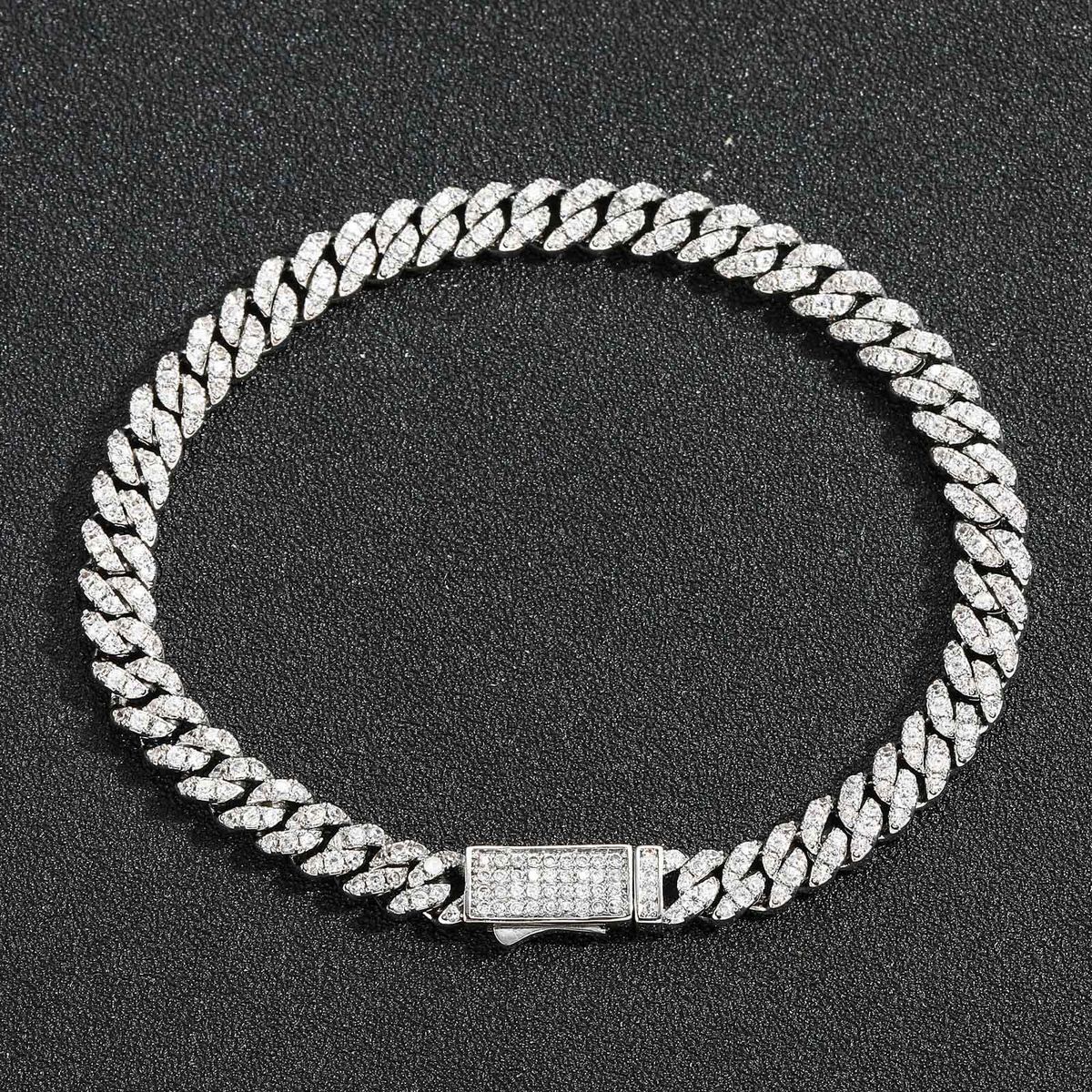 Men’s Jewelry Set Fashion Hip Hop Bracelet 6mm Cuban Chain Spring Buckle Single Row Zircon Personality Versatile Simple Men's Hip Hop Accessories_ipsvogv.com