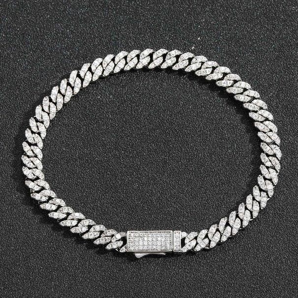 Men’s Jewelry Set Fashion Hip Hop Bracelet 6mm Cuban Chain Spring Buckle Single Row Zircon Personality Versatile Simple Men's Hip Hop Accessories_ipsvogv.com