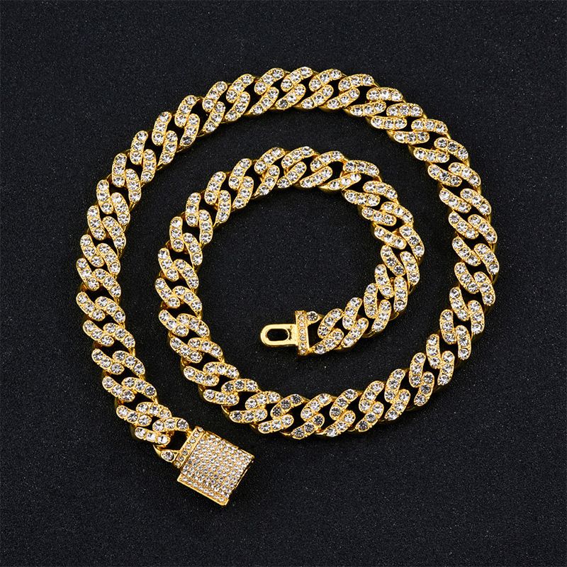 Popular colored diamond Cuban chain necklace new style personalized necklace with multiple sizes available, street style all match hip hop necklace_ipsvogv.com