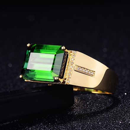New Domineering Plated Color Inlaid With Emerald Rectangular Ring, Men's Living Ring_ipsvogv.com