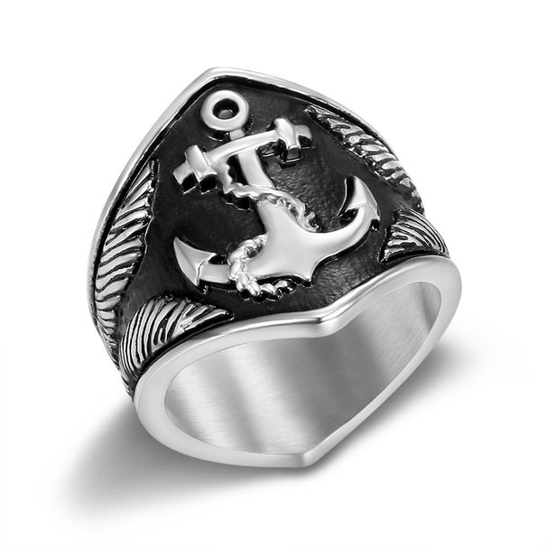 Nordic Viking Ship Anchor Stainless Steel Blackened Pirate Series Men's Ring_ipsvogv.com