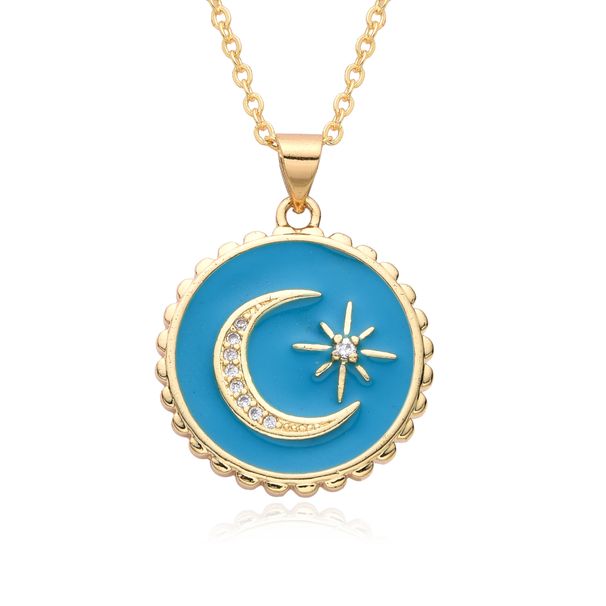 Unisex Star And Moon Necklace Women's Trendy Temperament Copper Micro Diamond Pendant Clavicle Chain Personalized Oil Drop Pendant Necklace_ipsvogv.com