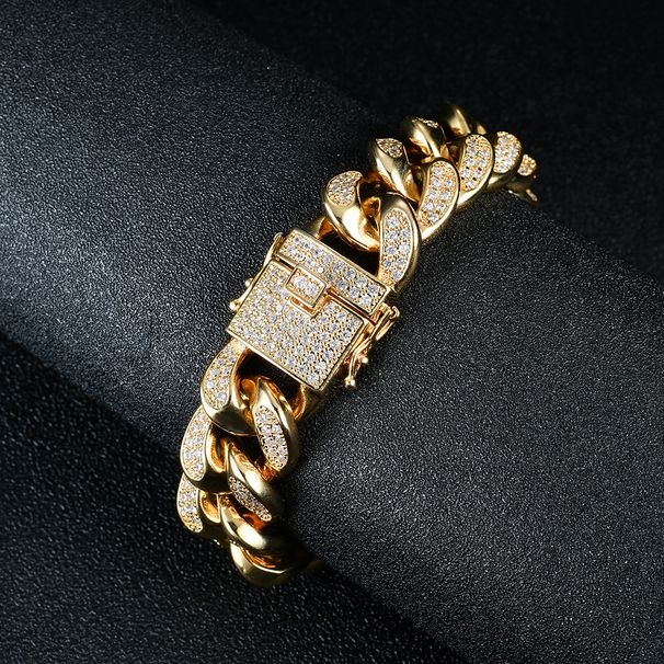 Unisex HipHop Jewelry Pave Zircon 18mm Wide Cuban Chain Bracelet Men's Hip Hop Jewelry Bracelet_ipsvogv.com