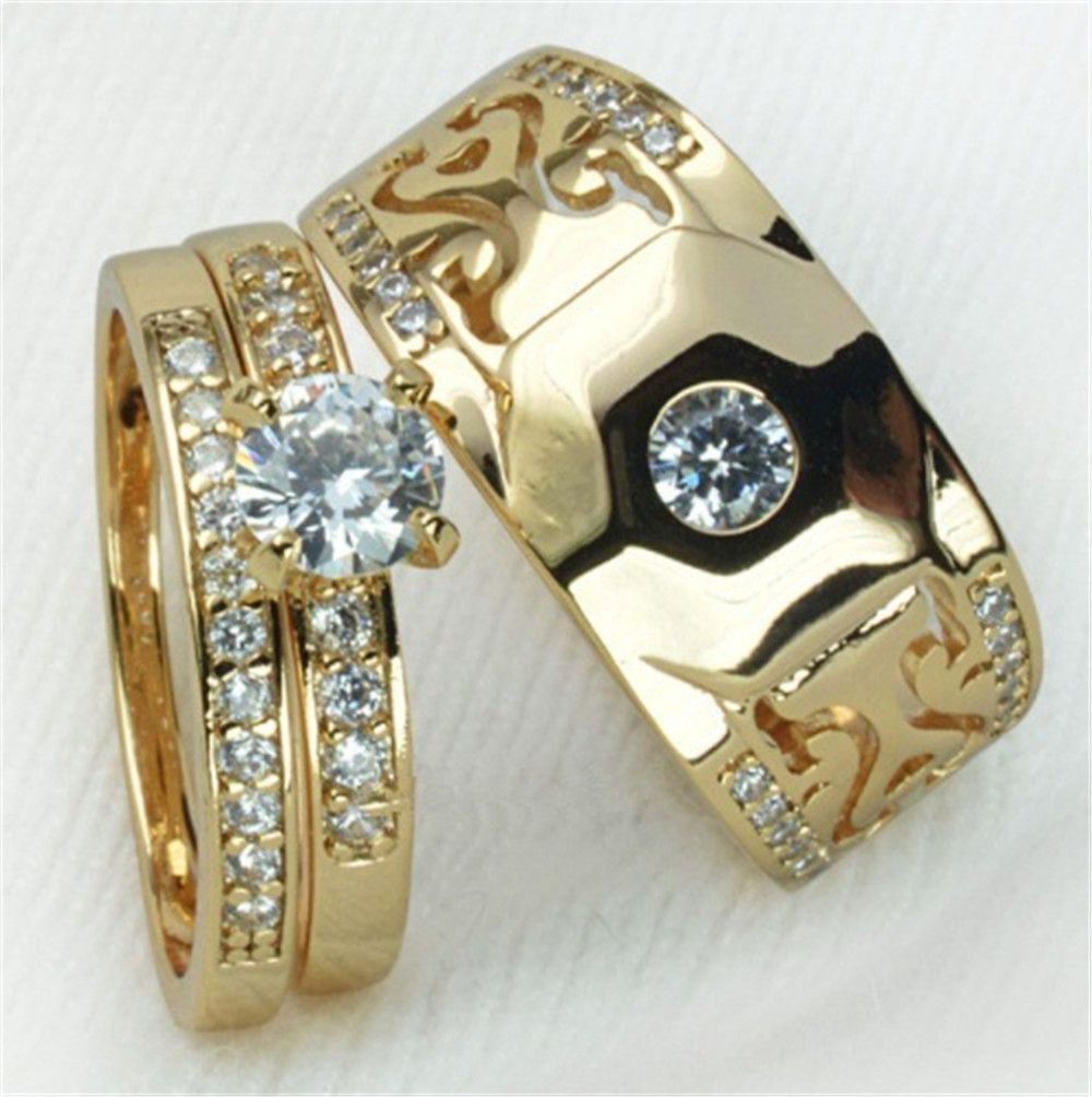 Jewelry Plated Couple Simulation Diamond Engagement Ring, Men's And Women's Ring Set_ipsvogv.com