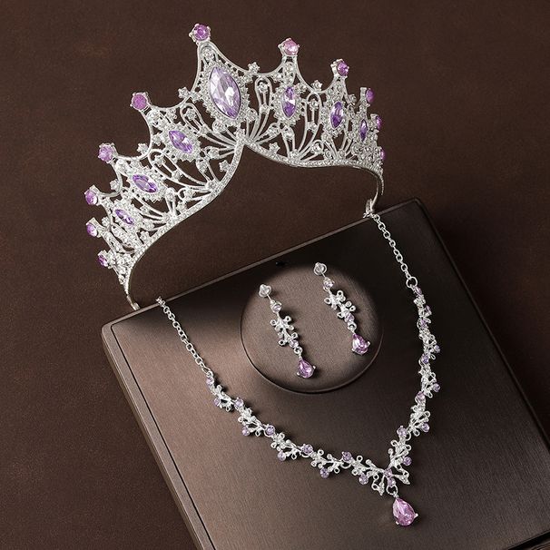 Baroque crown headdress atmosphere necklace earrings three piece set birthday crown bride wedding dress jewelry_ipsvogv.com