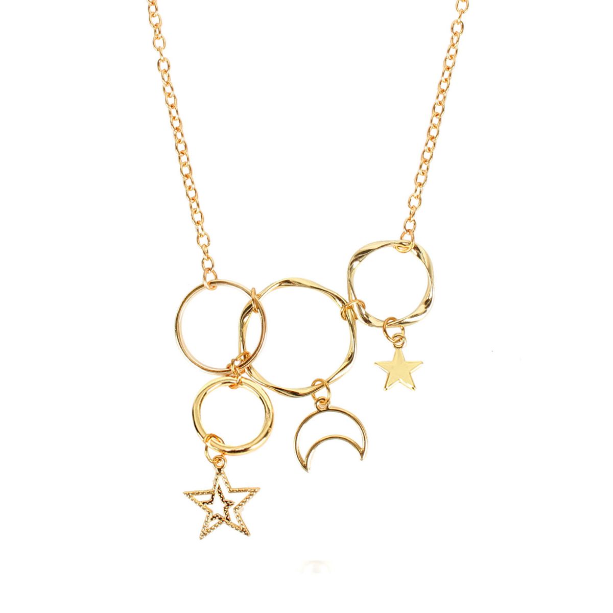 New Korean Version Of Simple Hollow Multi Ring Circle Star Moon Clavicle Necklace Necklace Female Necklace_ipsvogv.com