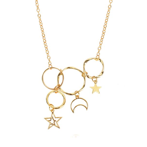 New Korean Version Of Simple Hollow Multi Ring Circle Star Moon Clavicle Necklace Necklace Female Necklace_ipsvogv.com