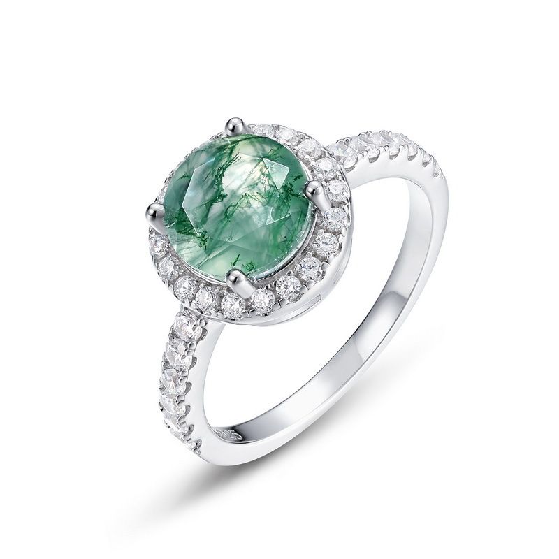 Natural Water Grass Agate Ring Female S925 Silver Surrounded By Shining Colored Gemstone Finger Ring Simple Fashion_ipsvogv.com
