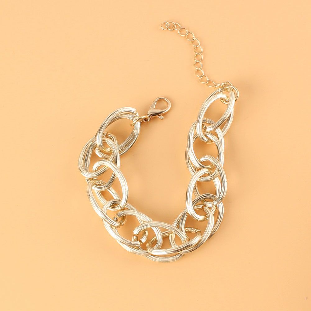 Jewelry Set Creative Retro Punk Style Gold Thick Chain Single Layer Necklace Bracelet_ipsvogv.com