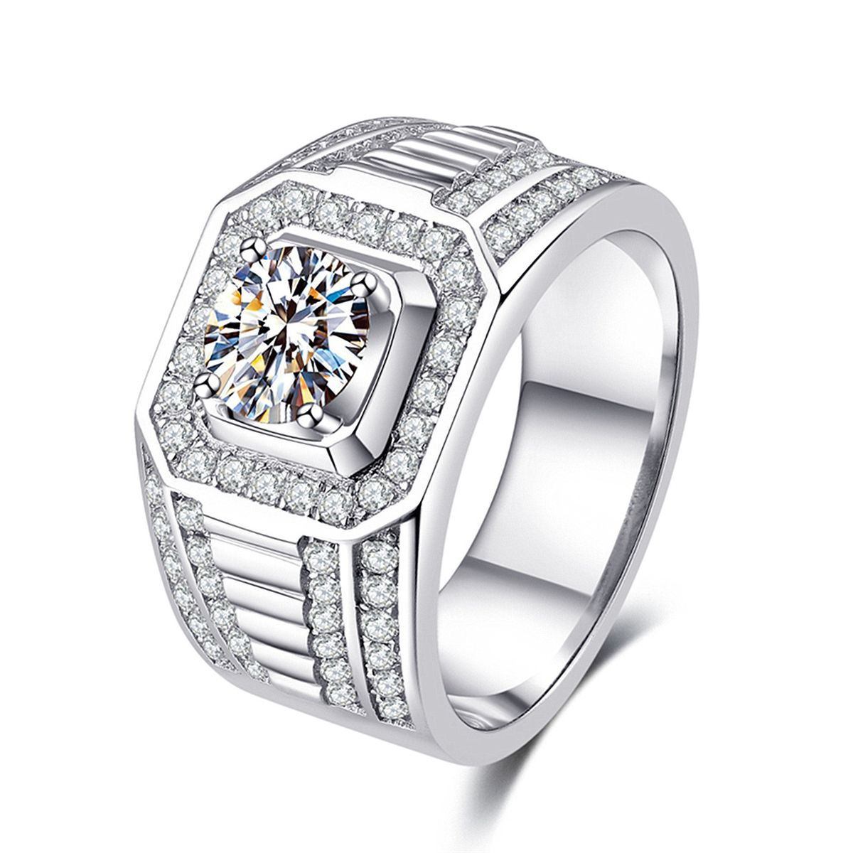 Plating Domineering Full Business Men's Ring, Color Guaranteed Double Row Diamond Set Engagement Ring_ipsvogv.com