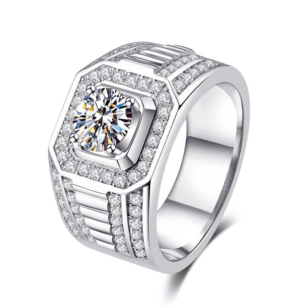 Plating Domineering Full Business Men's Ring, Color Guaranteed Double Row Diamond Set Engagement Ring_ipsvogv.com