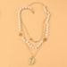 Fashion Multi Layer Pearl Necklace Retro Alloy Diamond Letter Pendant Clavicle Chain Necklace Female_ipsvogv.com