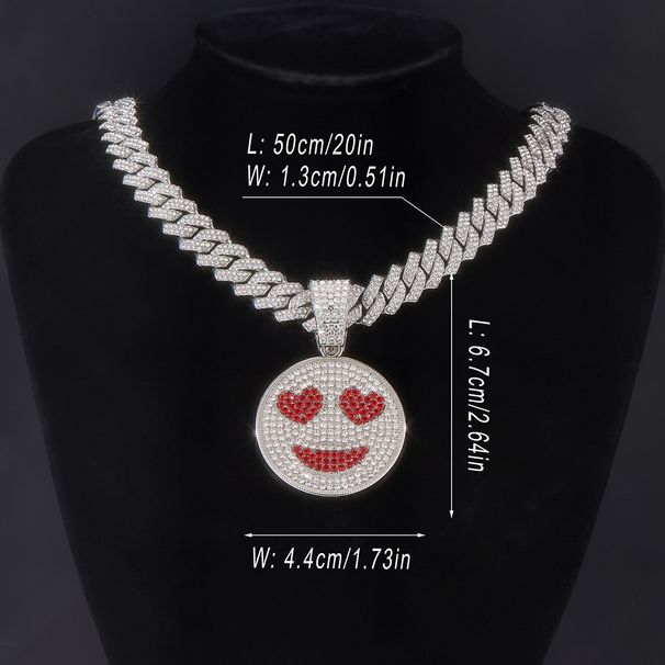 Halloween Full Diamond Smiley Face Pendant Cuban Necklace Hip Hop Personality Trendy Accessories_ipsvogv.com