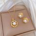 【 Titanium Steel 】 Necklace Earring Light Luxury Full Diamond Rotating Pearl Personalized Charm Banquet Earrings Set_ipsvogv.com
