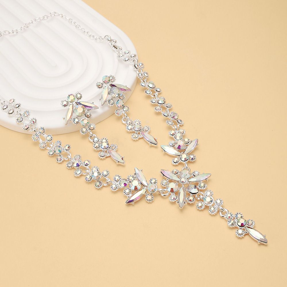 2024 Bride Fashion High-end Crystal Necklace And Earrings Jewelry Two-piece Set_ipsvogv.com