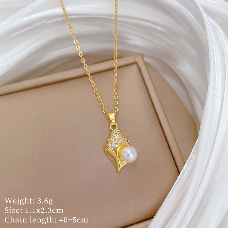】 Snail 【 Pearl Light Luxury Charm Gorgeous Full Diamond Necklace Women's Versatile Clavicle Titanium Steel Chain 【 】_ipsvogv.com